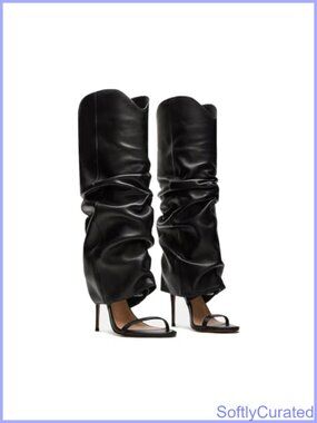 Women's Slouchy Knee High Open Toe Stiletto Heel Boots